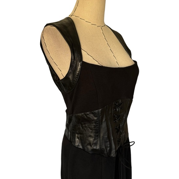 BEBE Y2K Black Leather Corset Dress Sz 10 Sexy Retro Milkmaid Goth - Picture 13 of 15